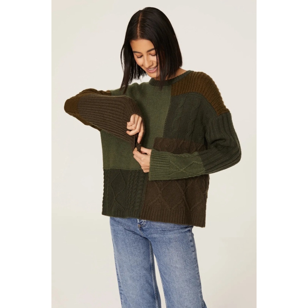 Women's Abel Green Brown Patchwork Sweater Size M